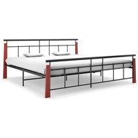 Berkfield Home Bed Frame Metal & Solid Oak Wood 200x200 cm in Black
