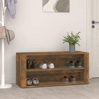 Berkfield Home Shoe Rack Smoked Oak 100x35x45 cm Engineered Wood in Brown | Size: 100 x 35 x 45 cm