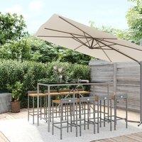 Berkfield Home 9 Piece Garden Bar Set Grey Poly Rattan& Solid Wood Acacia