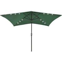 Berkfield Home Parasol with LEDs & Steel Pole Green 2x3 m