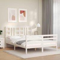 Berkfield Home Bed Frame with Headboard White King Size Solid Wood