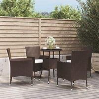 Berkfield Home 5 Piece Garden Bistro Set with Cushions Brown Poly Rattan