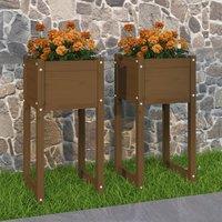 Berkfield Home Planters 2 pcs Honey Brown 40x40x81 cm Solid Wood Pine | Size: 40 x 40 x 81 cm