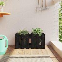 Berkfield Home Garden Planter with Fence Design Black 60x30x30 cm Solid Wood Pine | Size: 60 x 30 x 30 cm