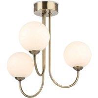 Netlighting Lyndon 3 Light Globe Flush Fitting Antique Brass with Opal White Glass in Gold