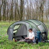 OUTSUNNY Outdoor 4-5 Person Tent w/ 2 Mesh Windows with Covers & Stakes Included in Dark Green