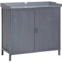 OUTSUNNY Garden Storage Cabinet Potting Bench Table with Galvanized Top in Grey