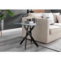 FurnitureboxUK Leonardo Square Glass Side End Bedside Table with Metal Angled Starburst Legs for Modern Living Rooms in Black