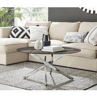 FurnitureboxUK Novara Round Marble Effect Glass Top Coffee Table With Silver Metal Starburst Legs in Grey