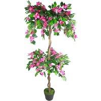 Leaf Artificial 140cm EXTRA LARGE Flowering Rhododendron Bush Tree in Dark Pink