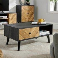 Home Source Coffee Table Rectangular 1 Drawer Open Storage Home Living Room Unit in Black