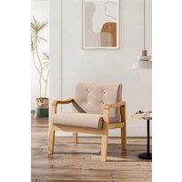 Beige Wood Frame Upholstered Armchair with Square Leg