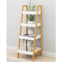 Living and Home 4 Tiers Ladder Shelf Storage Organizer Wooden Freestanding Bookshelf Bathroom Storage Rack in Brown