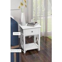 Living and Home 2-Tier Drawer Nightstand Wooden Bedside Table with Storage Shelf 55.5cm H in White