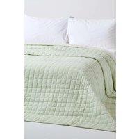 Homescapes Cotton Quilted Reversible Bedspread in Green | Size: Double