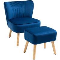 HOMCOM Velvet-Feel Accent Chair with Ottoman Tub Seat Padding Wood Frame in Dark Blue