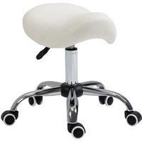 HOMCOM Saddle Stool Hydraulic Rolling Faux Leather Height Adjust Mobility Chair in Cream