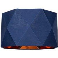 Happy Homewares Cotton Fabric Geometric Shade with Inner Brushed Metal Effect Lining in Midnight | Size: 12 inches