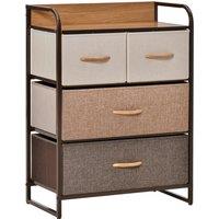 HOMCOM 4 Drawer Dresser Storage Tower with Steel Frame Wood Top for Bedroom in Brown
