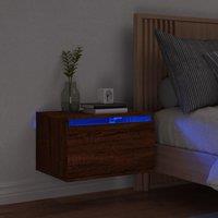 Wall-mounted Bedside Cabinet with LED Lights Brown Oak