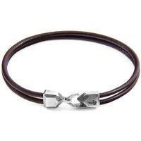 ANCHOR & CREW Men's Cromer Silver & Round Leather Bracelet in Brown | Size: 21 cm