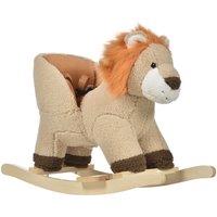 HOMCOM Kids Rocking Lion Ride On Seat with Sound Wood Base Seat Belt Brown