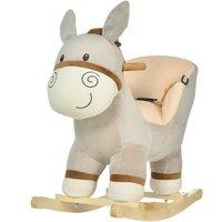 HOMCOM Cute Kids Ride-On Rocking Donkey Sound Handlebars Seat Belt Plush in Grey