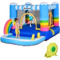 OUTSUNNY Kids Rainbow Bouncy Castle & Pool House Inflatable Trampoline in Blue