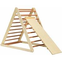 Costway Wooden Foldable Triangle Climber Step Training Ladder Pikler Toddler With Ramp in Natural