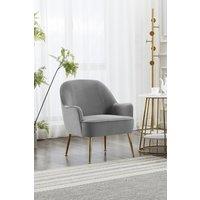 Contemporary Upholstered Grey Velvet Armchair with Gold-Plated Feet