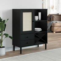 Berkfield Home Highboard SENJA Rattan Look Black 90x40x112cm Solid Wood Pine | Size: 90 x 40 x 112 cm