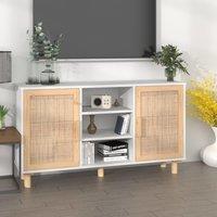 Berkfield Home Sideboard White 105x30x60 cm Solid Wood Pine & Natural Rattan | Size: 105 x 30 x 60 cm