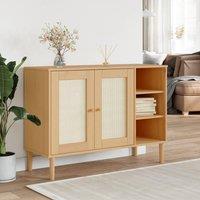 Berkfield Home Sideboard SENJA Rattan Look Brown 112x40x80cm Solid Wood Pine | Size: 112 x 40 x 80 cm