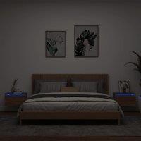 Berkfield Home Wall-mounted Bedside Cabinets with LED Lights 2 pcs Brown Oak