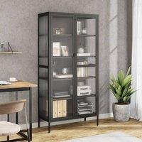 Berkfield Home Highboard Black 85x40x180 cm Glass & Steel | Size: 85 x 40 x 180 cm