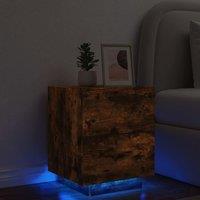Berkfield Home Bedside Cabinet with LED Lights Smoked Oak Engineered Wood in Brown