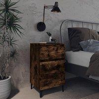 Berkfield Home Bed Cabinet with Metal Legs Smoked Oak 40x35x69 cm in Brown | Size: 40 x 35 x 69 cm