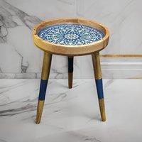 Hartsmede Handmade Side Table Solid Mango Wood Detachable Legs Marrakesh in Dark Blue