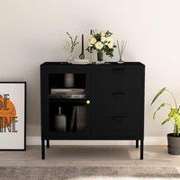 Berkfield Home Sideboard Black 75x35x70 cm Steel & Tempered Glass | Size: 75 x 35 x 70 cm