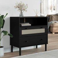 Berkfield Home Sideboard SENJA Rattan Look Black 80x40x80 cm Solid Wood Pine | Size: 80 x 40 x 80 cm