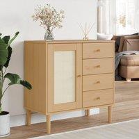 Berkfield Home Sideboard SENJA Rattan Look Brown 80x40x80 cm Solid Wood Pine | Size: 80 x 40 x 80 cm