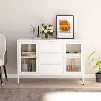 Berkfield Home Sideboard White 105x35x70 cm Steel & Tempered Glass | Size: 105 x 35 x 70 cm