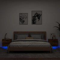 Berkfield Home Wall-mounted Bedside Cabinets with LED Lights 2 pcs Smoked Oak in Brown