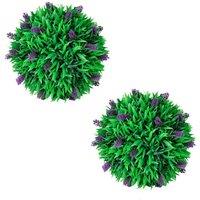 Berkfield Home Set of 2 Artificial Boxwood Ball with Lavender 30 cm in Green