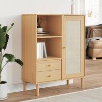Berkfield Home Highboard SENJA Rattan Look Brown 90x40x112 cm Solid Wood Pine | Size: 90 x 40 x 112 cm