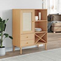 Berkfield Home Highboard SENJA Rattan Look Brown 90x40x112cm Solid Wood Pine | Size: 90 x 40 x 112 cm
