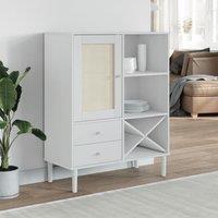 Berkfield Home Highboard SENJA Rattan Look White 90x40x112cm Solid Wood Pine | Size: 90 x 40 x 112 cm