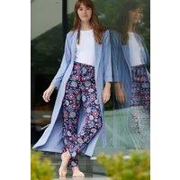 British Boxers Women's 'Staffordshire Blue' Herringbone Brushed Cotton Dressing Gown in Light Blue | Size: Large