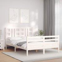 Bed Frame with Headboard White Double Solid Wood
