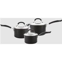 Circulon Total 3 Piece Saucepan Set Non Sticl, Induction, Glass Lids, Hard Anodised Aluminium in Black